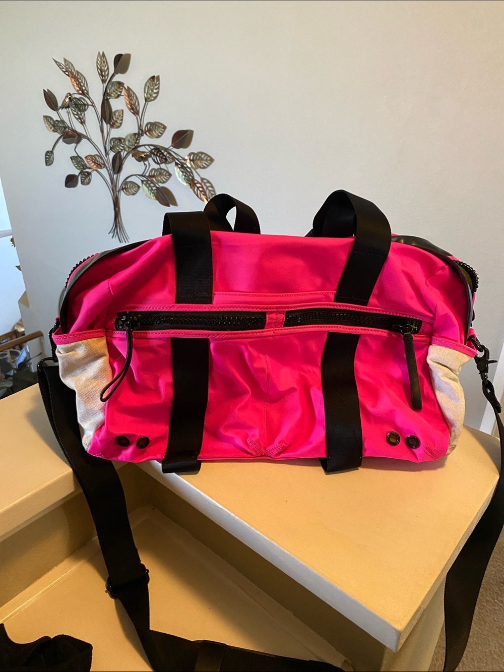 Rebecca Minkoff Hot Pink Travel Duffel with Black Straps